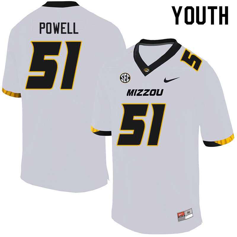 Youth #51 Zeke Powell Missouri Tigers College Football Jerseys Sale-White